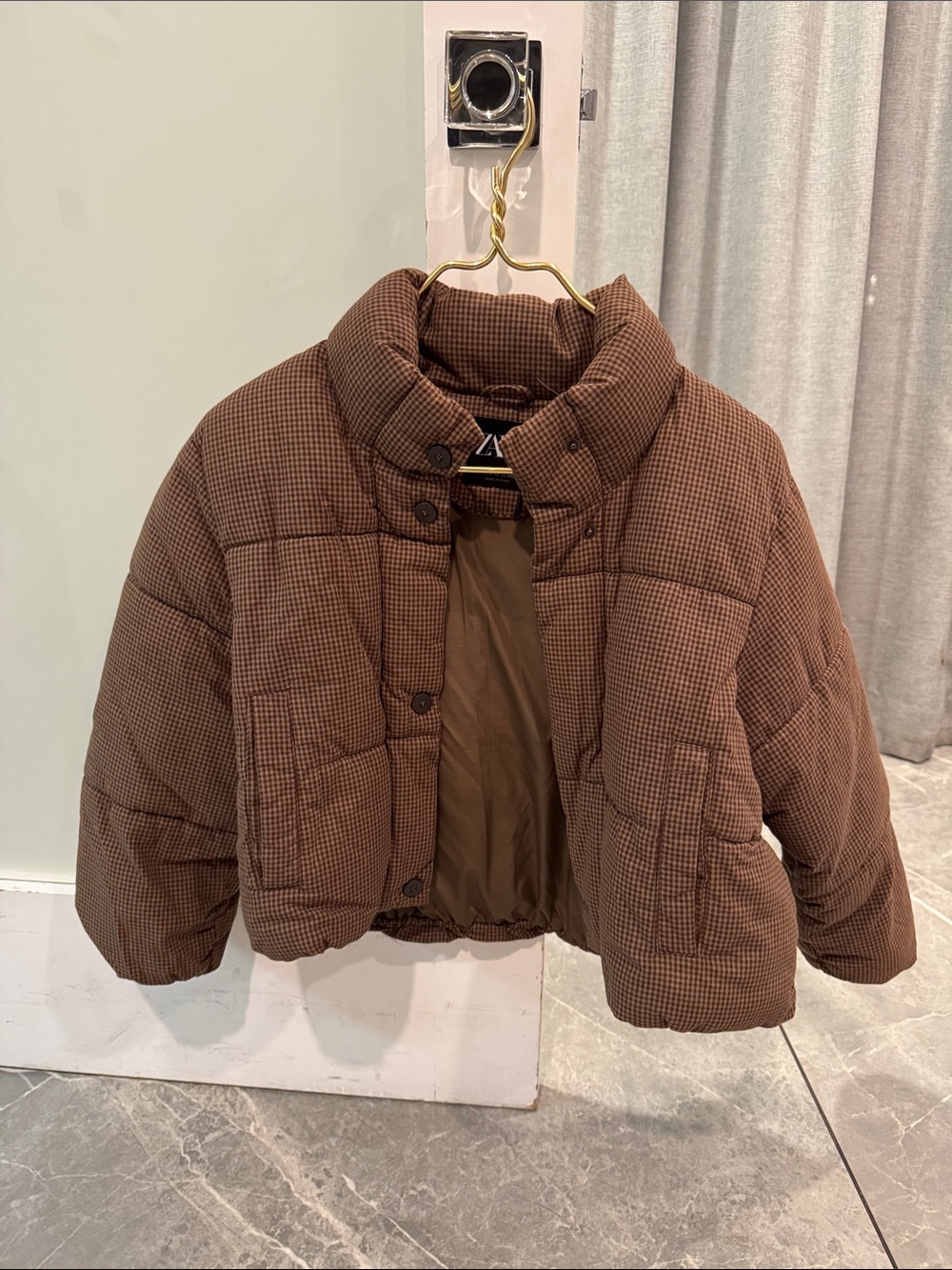Zara Kids Brown Checked Puffer Jacket
